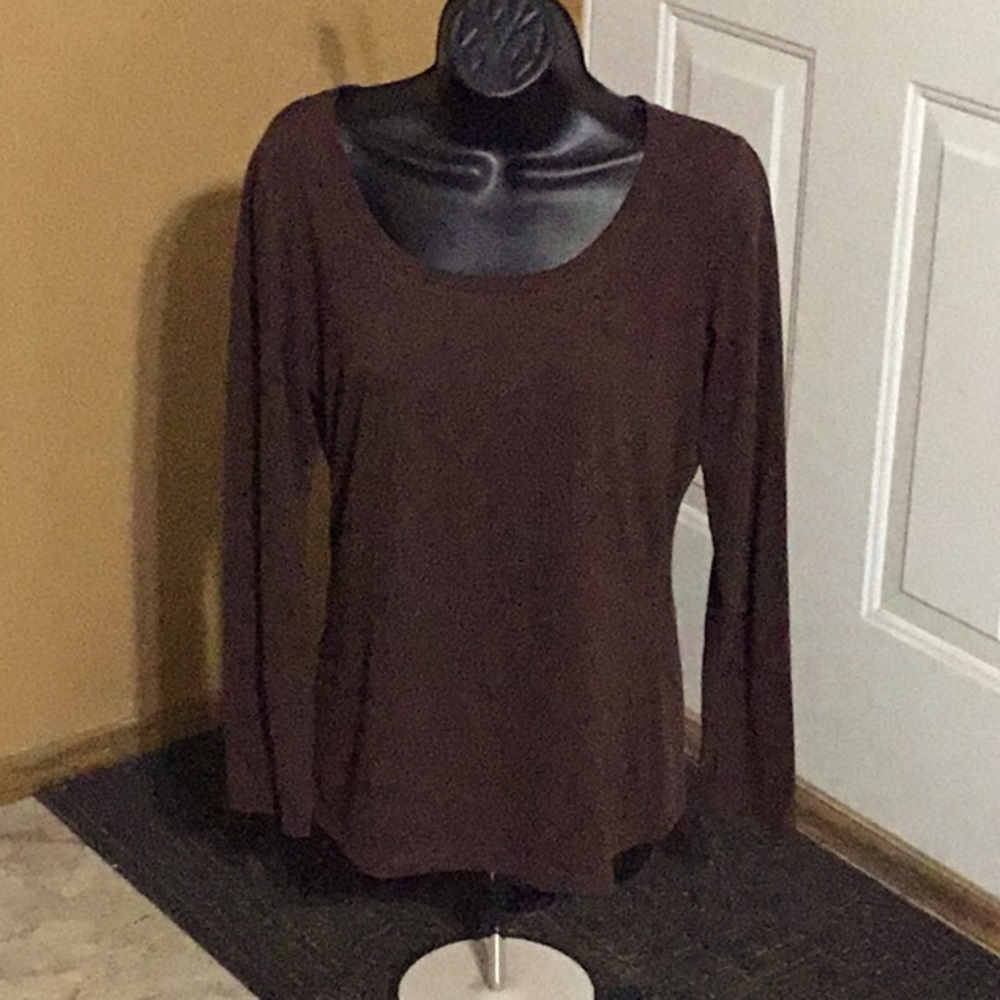 Dots Women’s Brown Long-Sleeve Shirt 👚 w/ Scoop NeckLine Size L